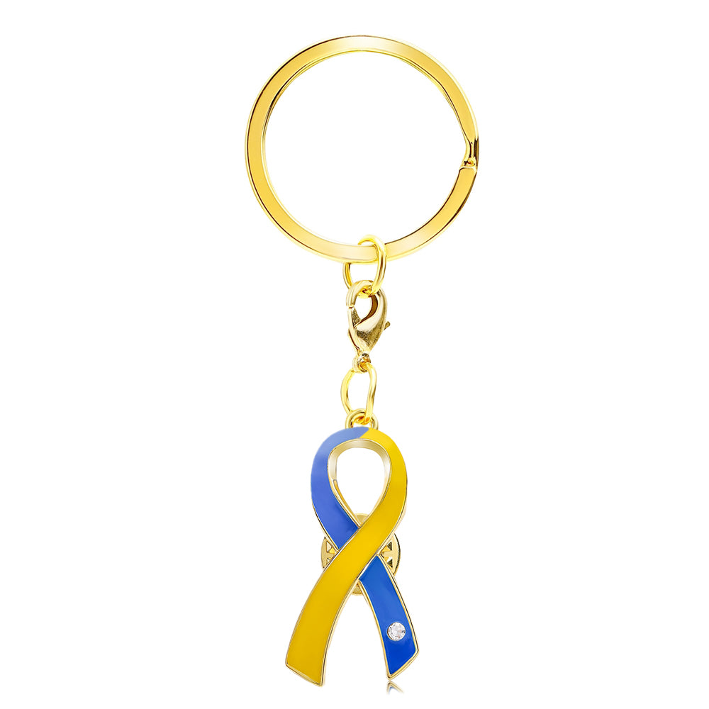 ブルー＆イエローキーホルダー ダウン症 ウクライナ 青 黄色 チャーム SDGs カニカン付き ネックレスへアレンジ アウェアネスリボン