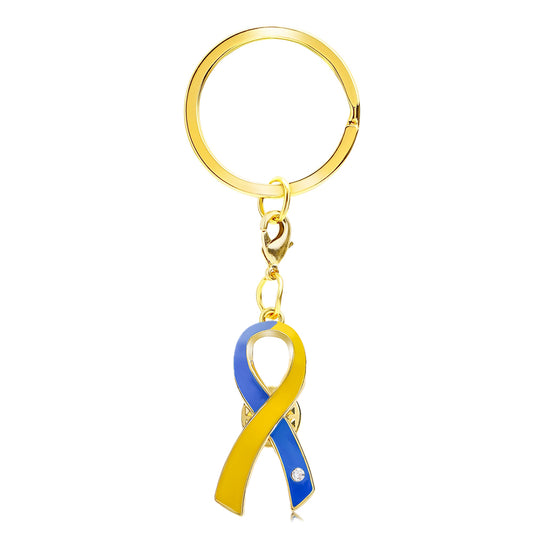 ブルー＆イエローキーホルダー ダウン症 ウクライナ 青 黄色 チャーム SDGs カニカン付き ネックレスへアレンジ アウェアネスリボン