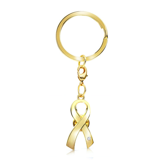 ゴールドキーホルダー 小児がん 小児癌 癌サバイバー 金 チャーム SDGs カニカン付き ネックレスへアレンジ アウェアネスリボン