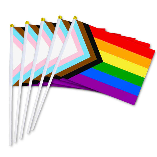 プログレス レインボー フラッグ 5本セット LGBTQ 手旗 大判 28cm×20cm